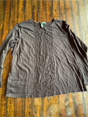 Lauren Ralph Lauren Black Long Sleeve Lace-Panel Tee